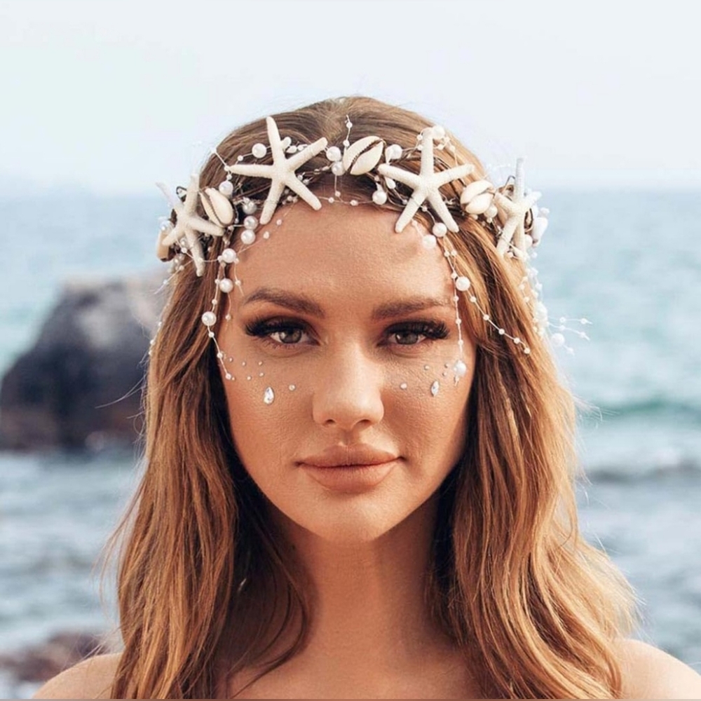 (Bundle) Starfish With Pearls and Brown Vine Headpiece & Hair Pins Gold Leaf